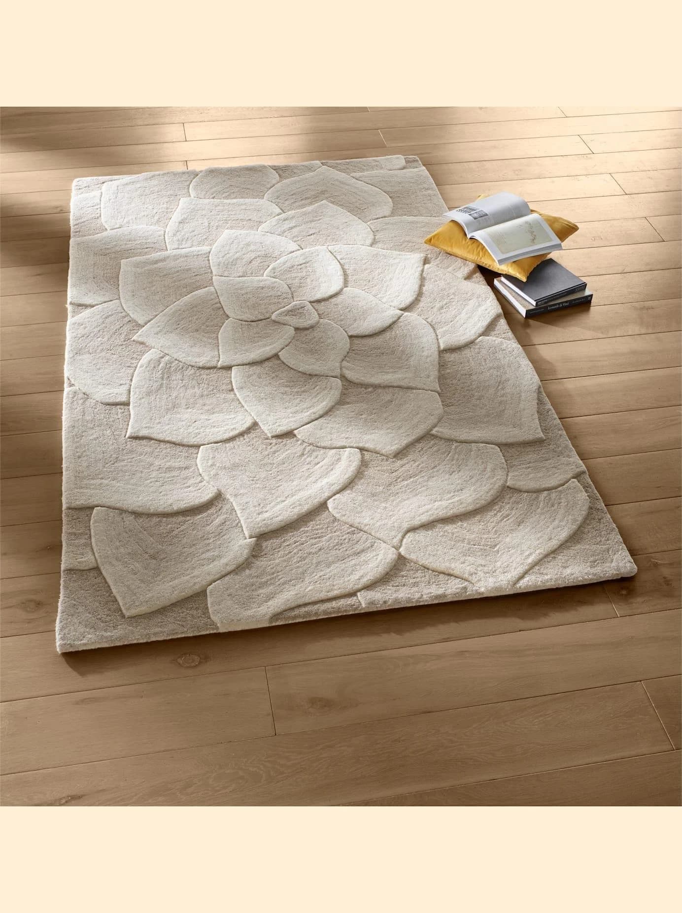 HEINE HOME Teppich Hochflor Ecru 100% Schurwolle Handarbeit