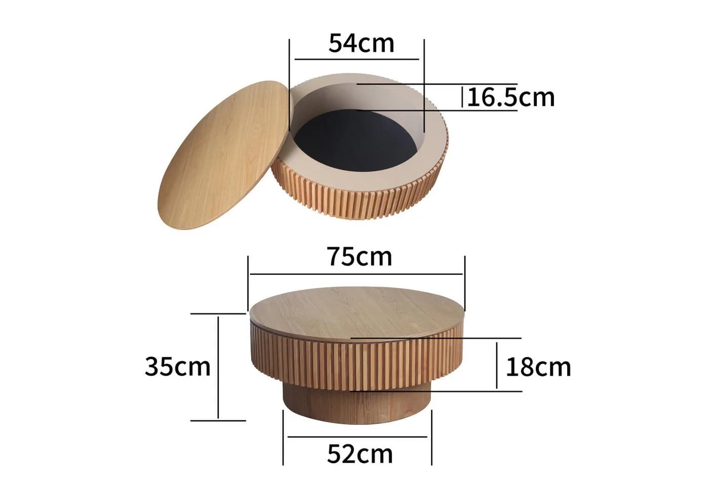 Celya Couchtisch rund 75 cm mit Stauraum und Pilzdesign