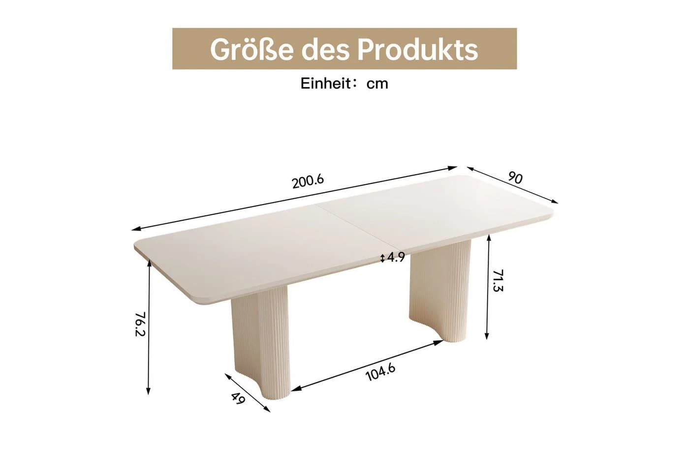 Guyii Esstisch 200 cm Cremeweiß Minimalistisch
