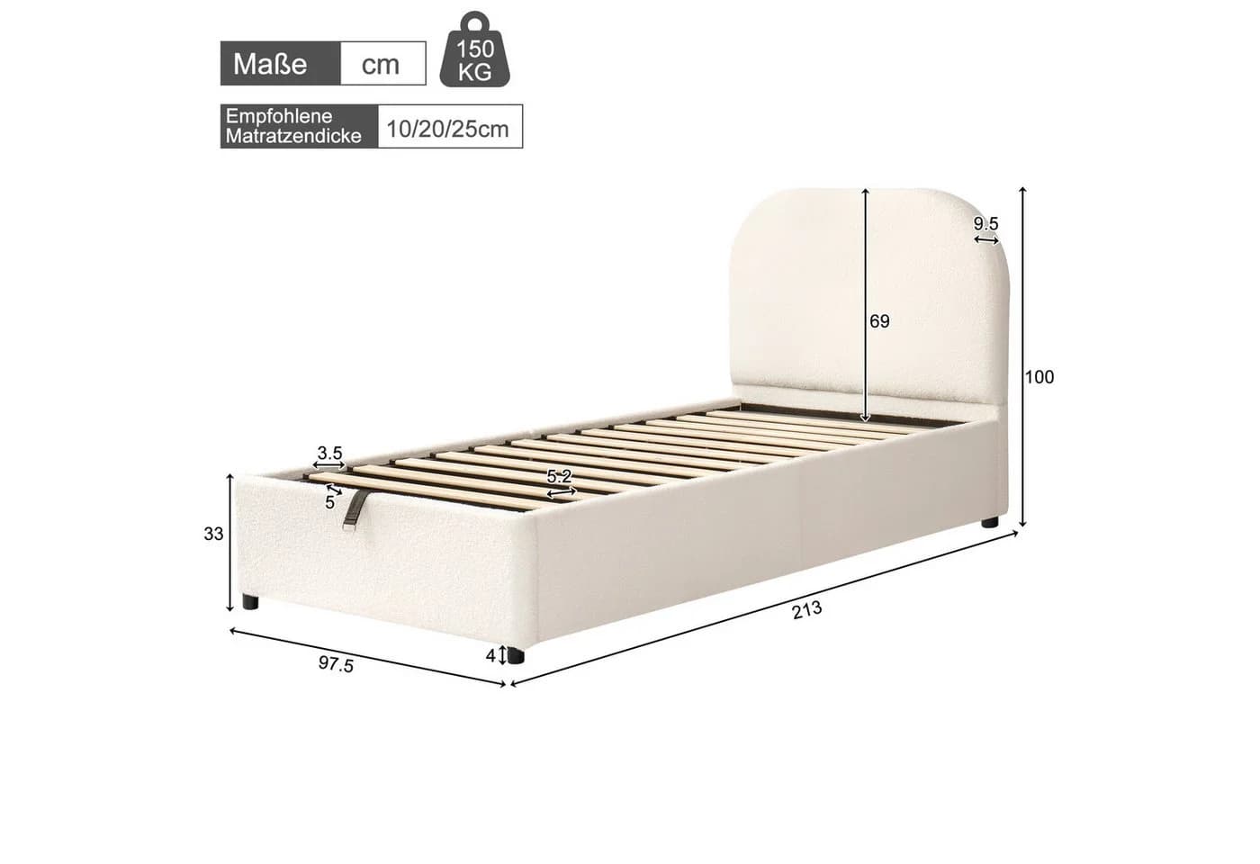 Celya Polsterbett Einzelbett Beige mit Stauraum