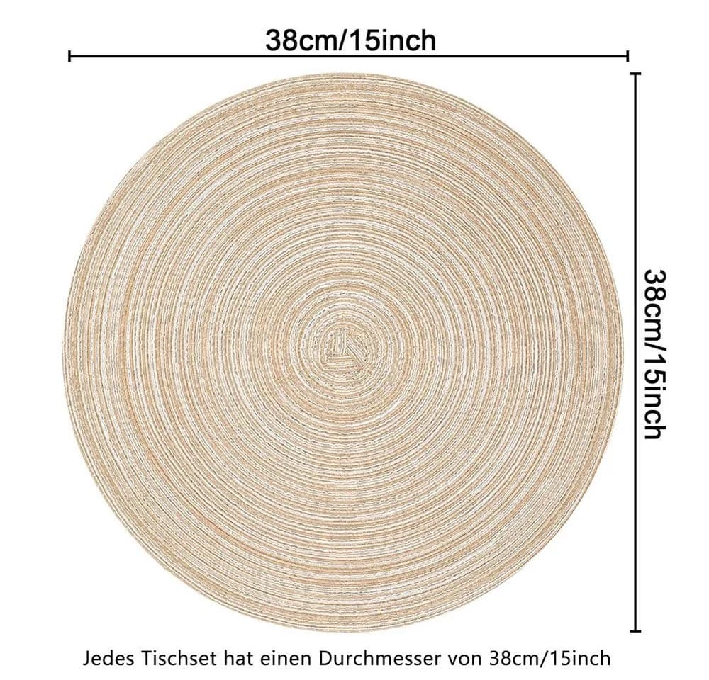 TUWENA Platzset 6er Set Boho Rund Geflochten Beige/Weiß