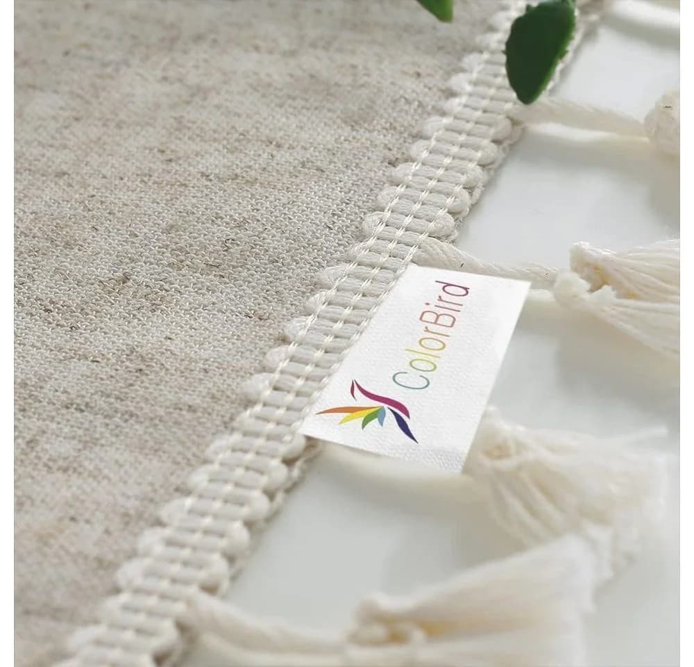 TUWENA Tischdecke Beige Abwaschbar Leinen Baumwolle mit Quaste