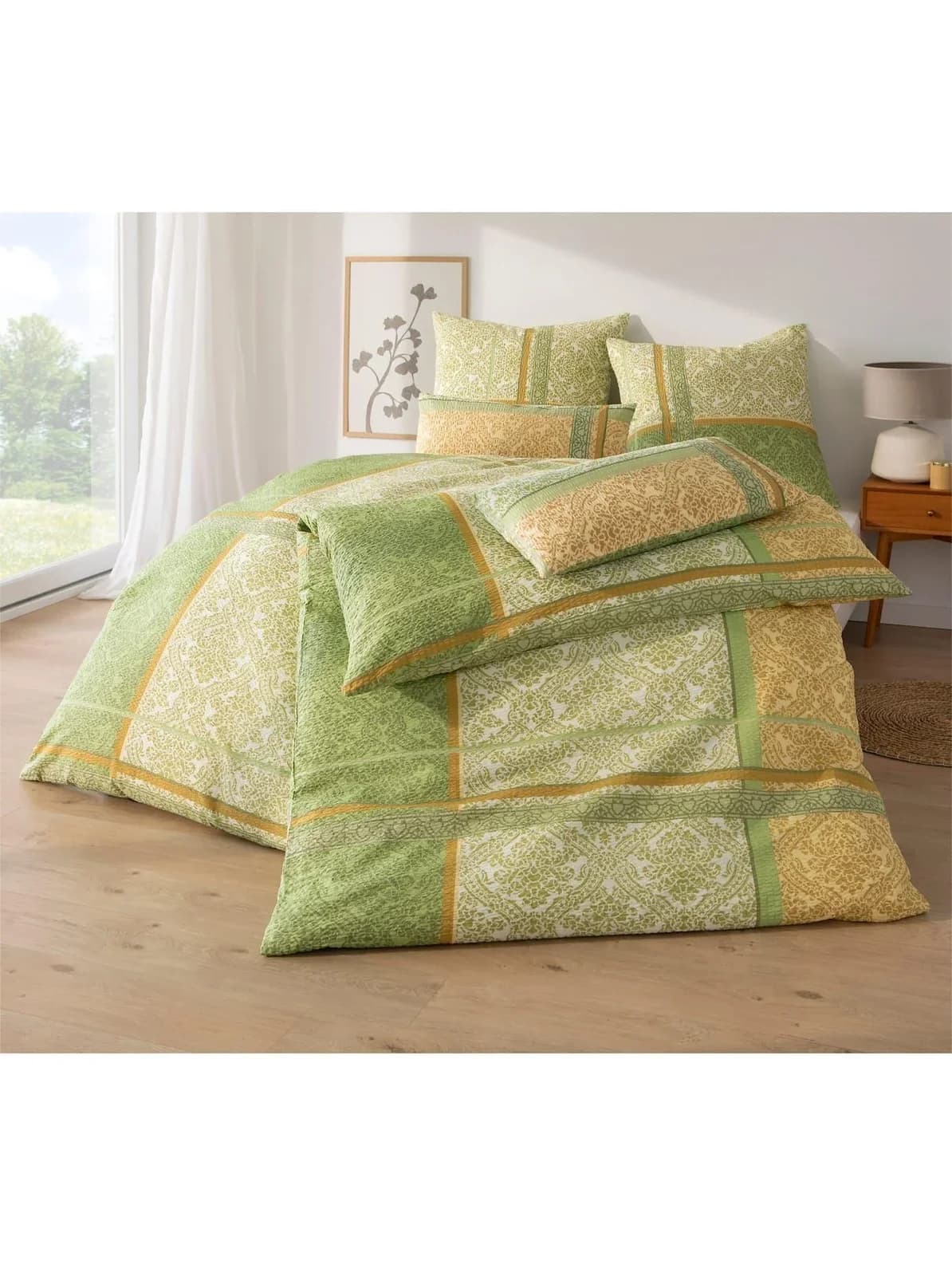 Biberna Bettwäsche Set 2-tlg. 135x200 cm Grün Gemustert Feinbiber