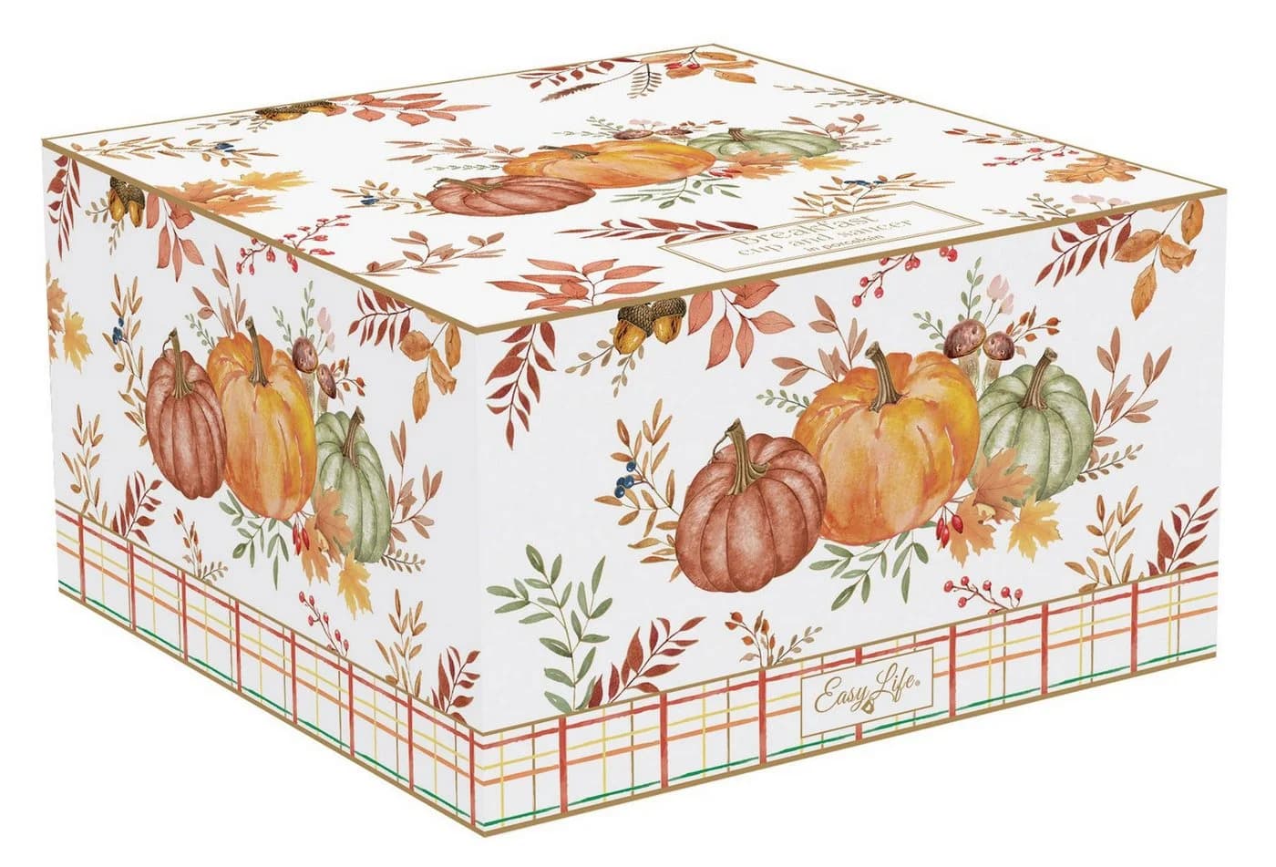 EasyLife Frühstückstasse Harvest Herbst Porzellan Mehrfarbig mit Untertasse