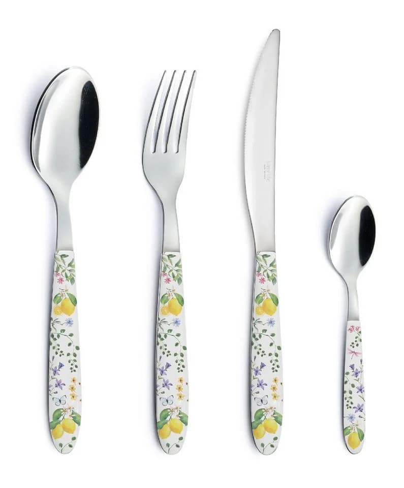 EasyLife Tafelgabel Fleurs et Citrons Weiß Gelb Grün Stahl Kunststoff