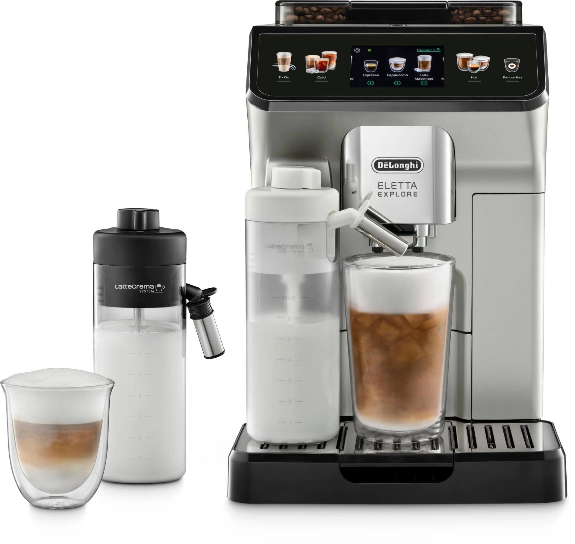 De'Longhi Kaffeevollautomat Eletta Explore Silber Touch-Display