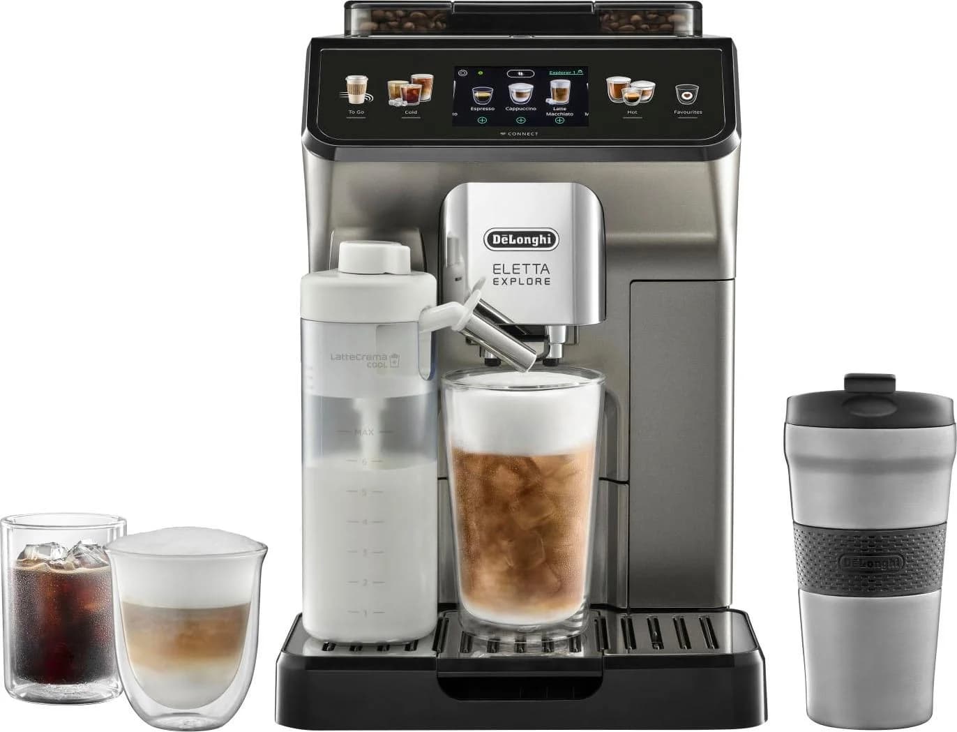De'Longhi Eletta Explore Cold Brew Kaffeevollautomat Grau Titan