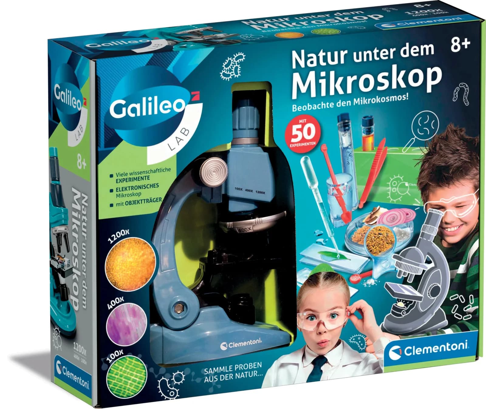 CLEMENTONI Galileo Lab Mikroskop Experimentierkasten blau mit LED