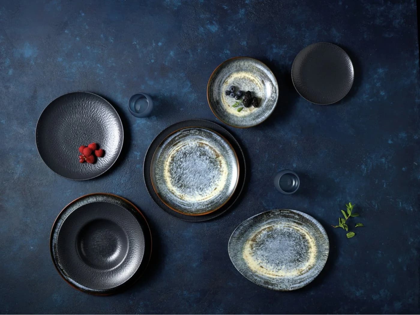 Platte ARTHUR Krupp GALAXY NEPTUNE Blau Steingut