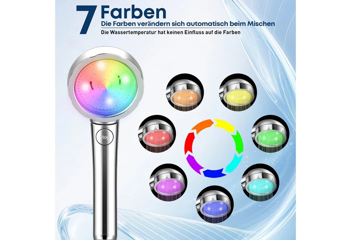 CkeyiN Pro Duschbrause mit Farbwechsel 7 Farben ABS verchromt