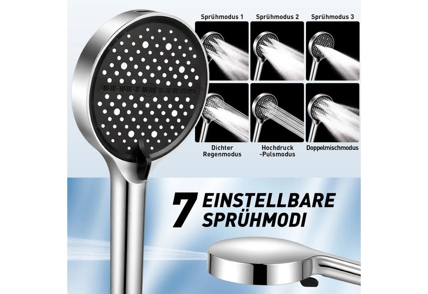 CkeyiN Pro Duschbrause Hochdruck Silber mit 7 Strahlarten