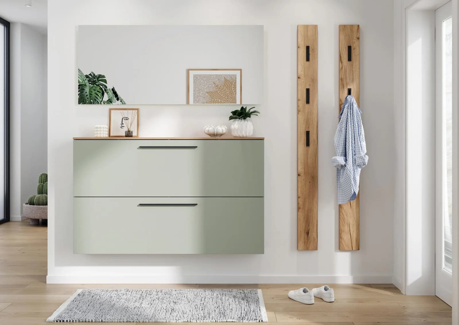 Vito Garderobe LISSOME Taupegrün Navarra-Eiche mit Schuhschrank und Spiegel