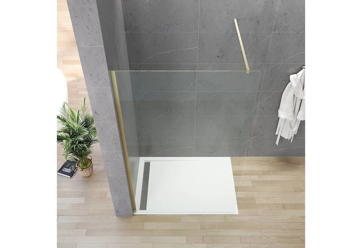 AQUABATOS Walk-in-Dusche 8 mm Einscheibensicherheitsglas Gold