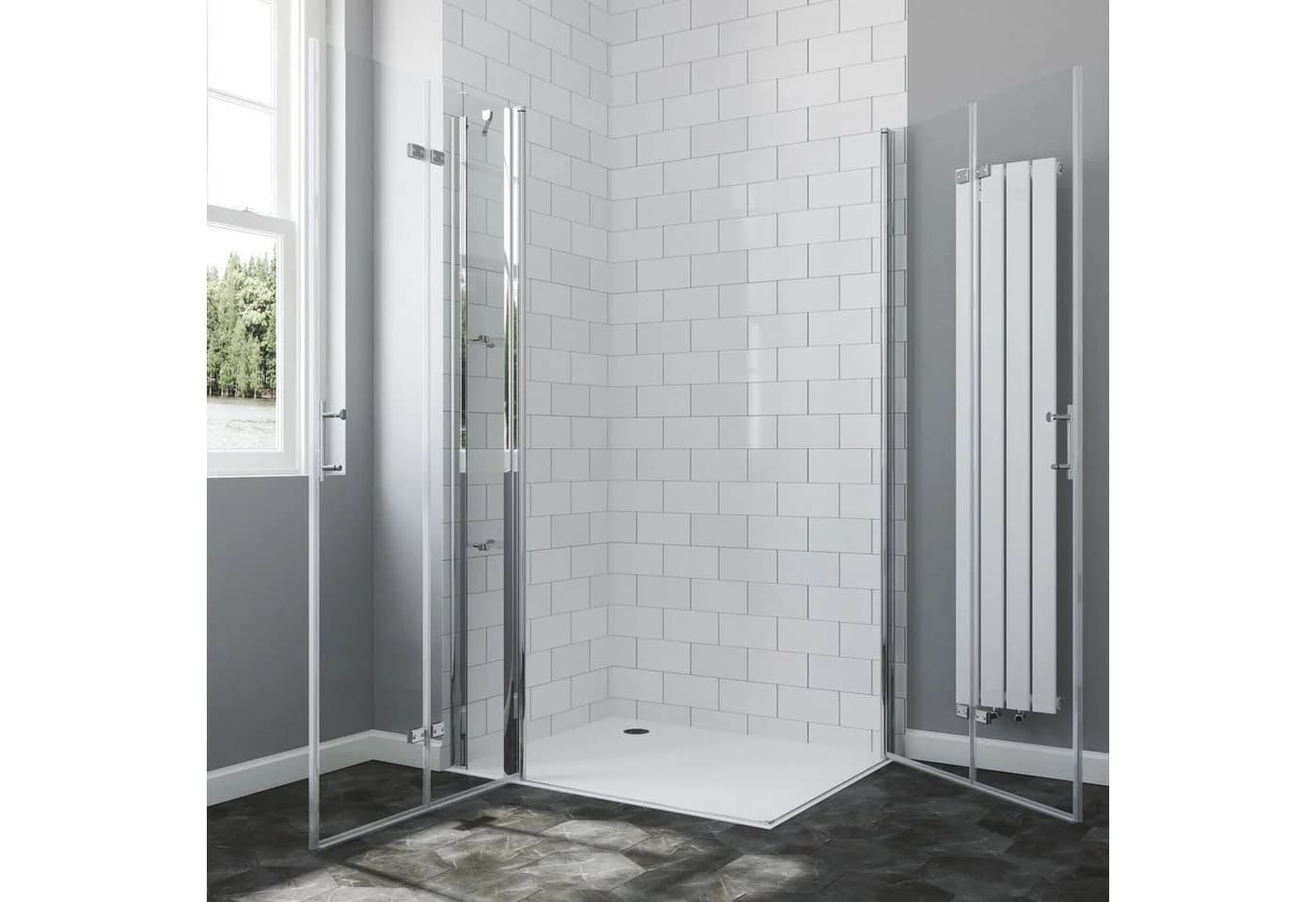 AQUABATOS Eckdusche Falttür rahmenlos 6mm ESG Glas barrierefrei