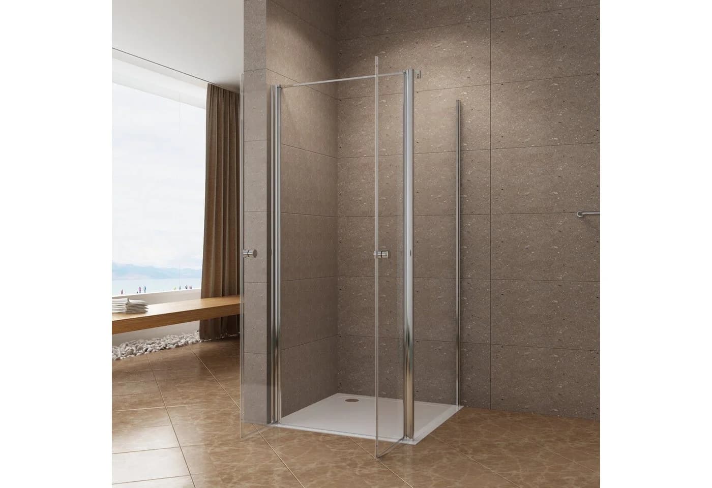 AQUABATOS Eckdusche Pendeltür 6mm Glas Chrom Rahmenlos