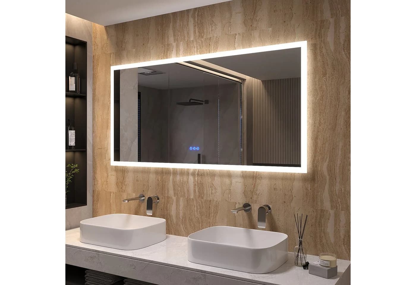 AQUABATOS LED-Badezimmerspiegel mit Beleuchtung Silber