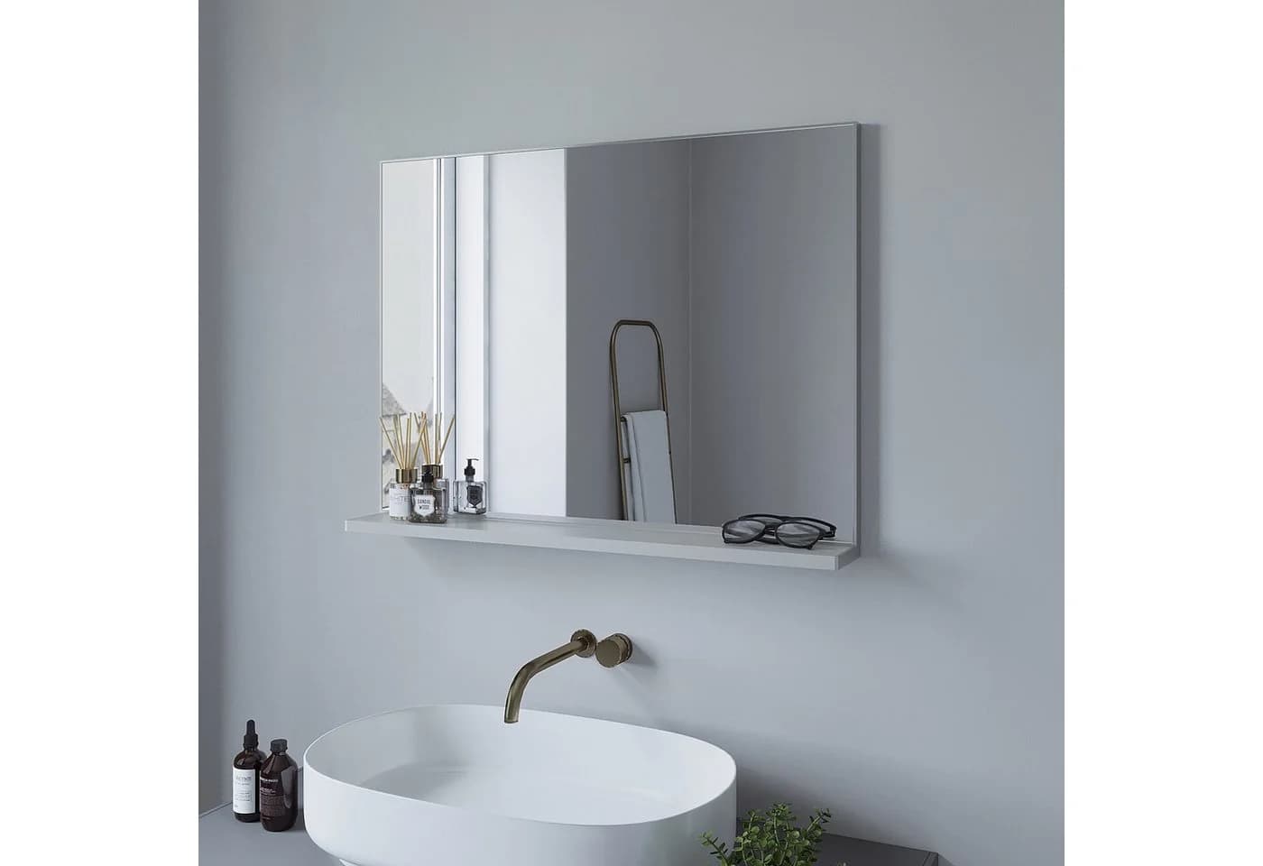 AQUABATOS Badspiegel mit Ablage Silber Aluminium Rahmen
