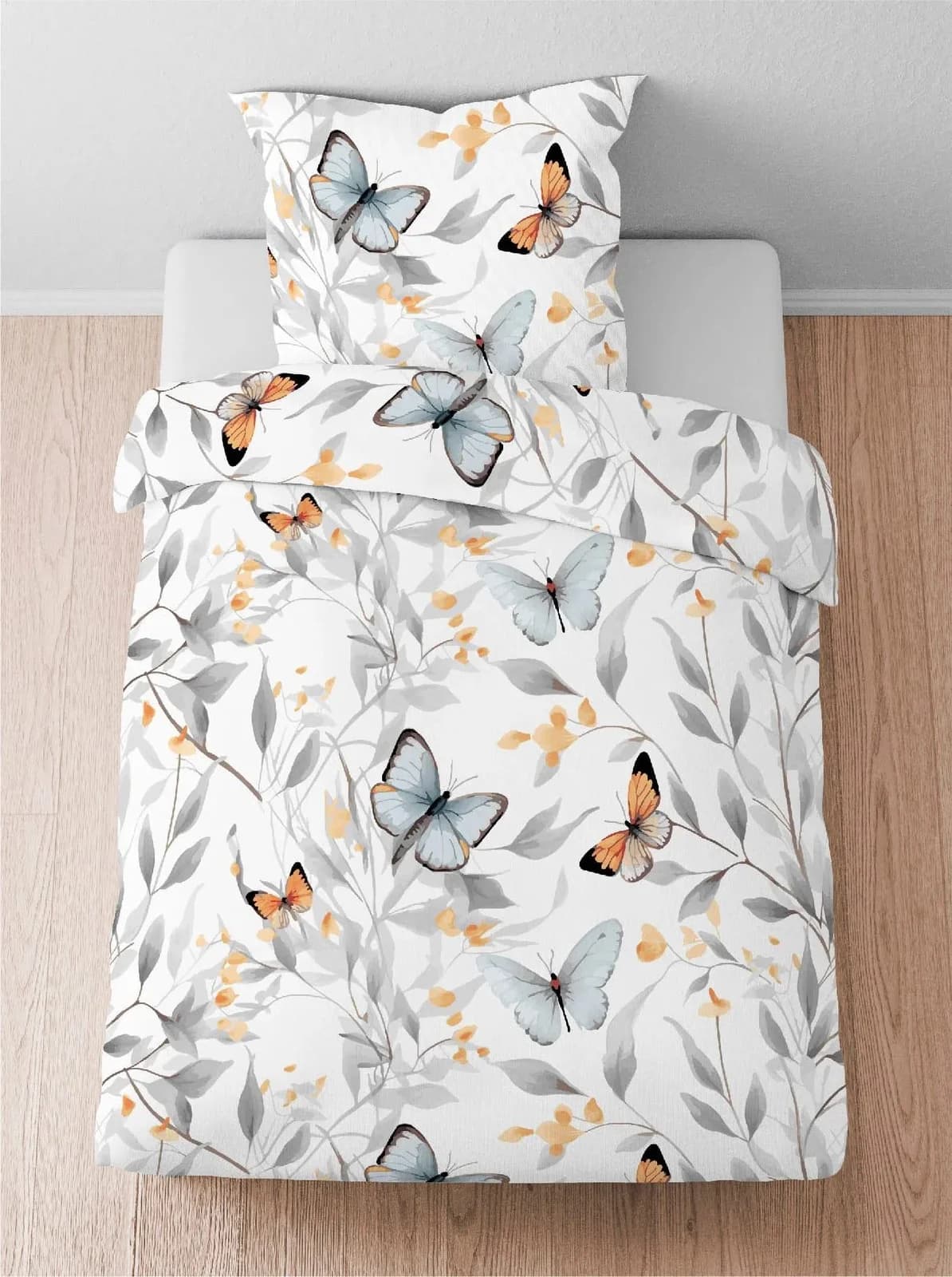 BIBERNA Bettwäsche 2-tlg. Lyocell TENCEL™ weiß mit Schmetterlings-Motiv