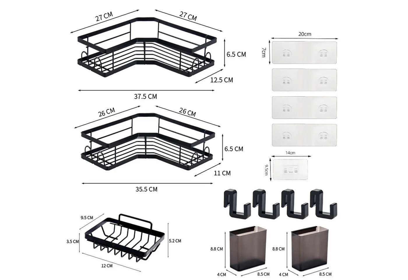 Fine Life Pro Duschablage Schwarz 2-tlg. Ohne Bohren
