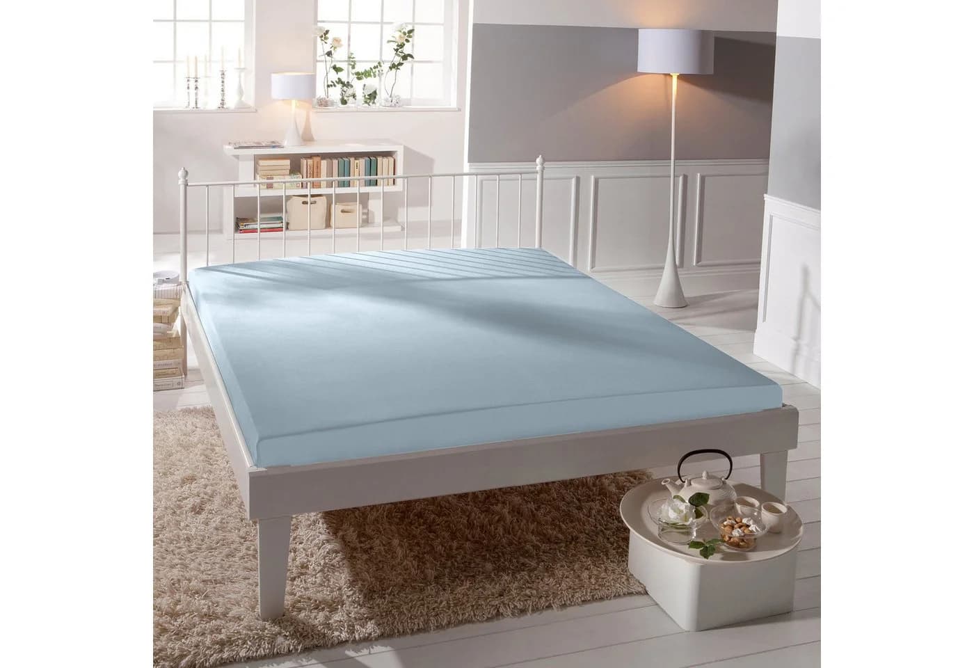 Bassetti Spannbettlaken Jersey Uni Blau Rundumgummi