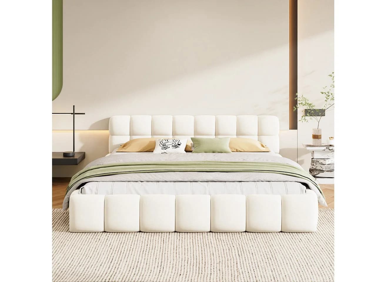 NMCXXO Polsterbett Beige Modernes Kopfteil