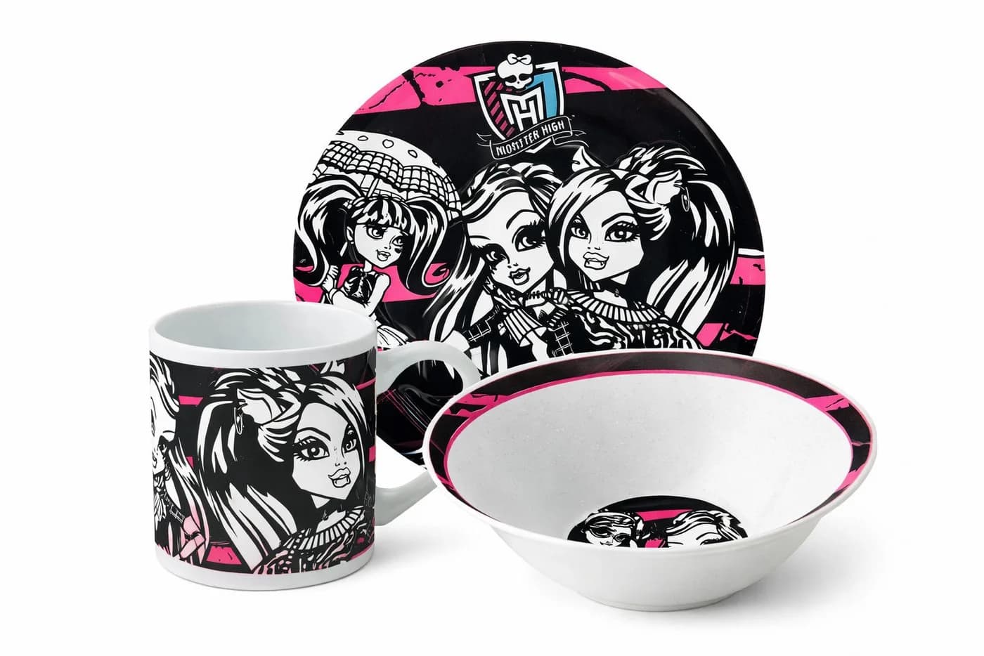 Rungassi 3-teiliges Monster High Keramik-Set Schale Teller Tasse Bunt