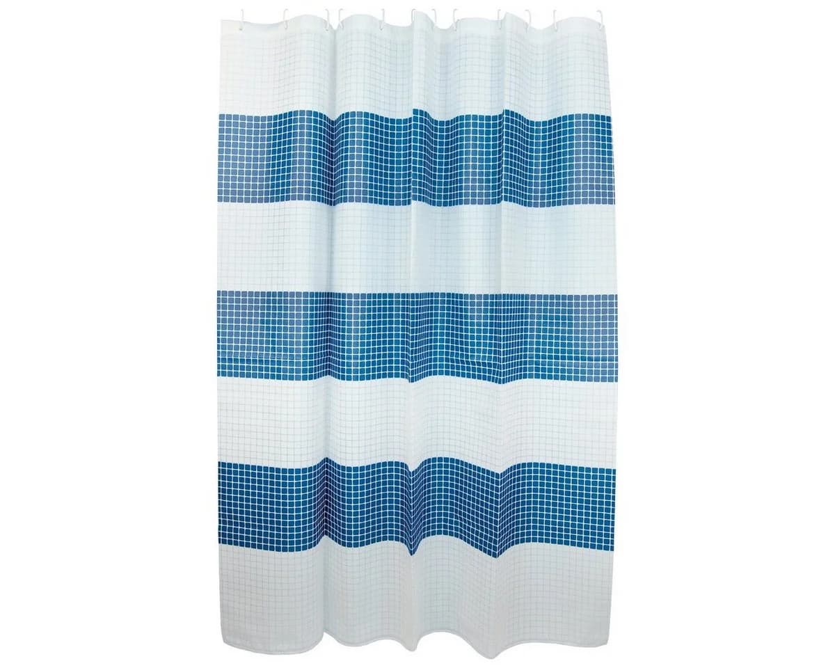 MSV Duschvorhang Cotexsa QUADRO 180 cm Premium Textil-Duschvorhang Weiß/Blau