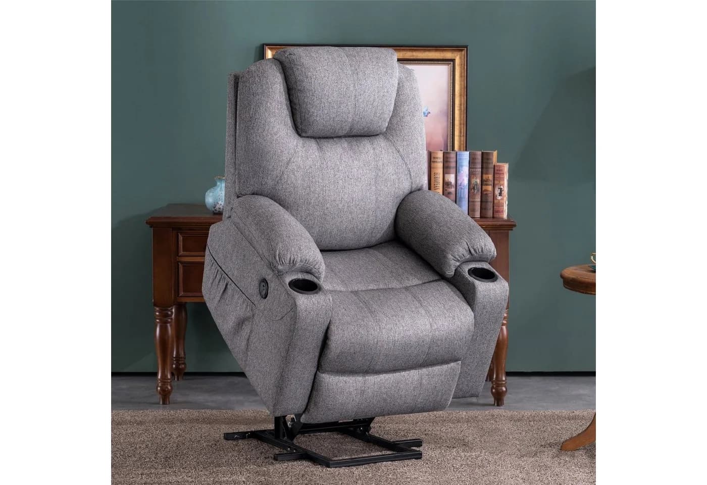 MCombo Elektrischer Relaxsessel 7040 mit Aufstehhilfe und Relaxfunktion Grau