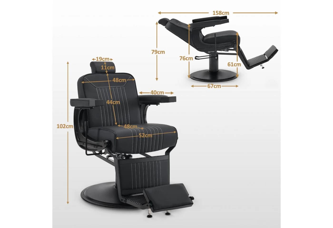 Barberpub Friseurstuhl 3822SWZ Schwarz Höhenverstellbar Kippbar Drehbar