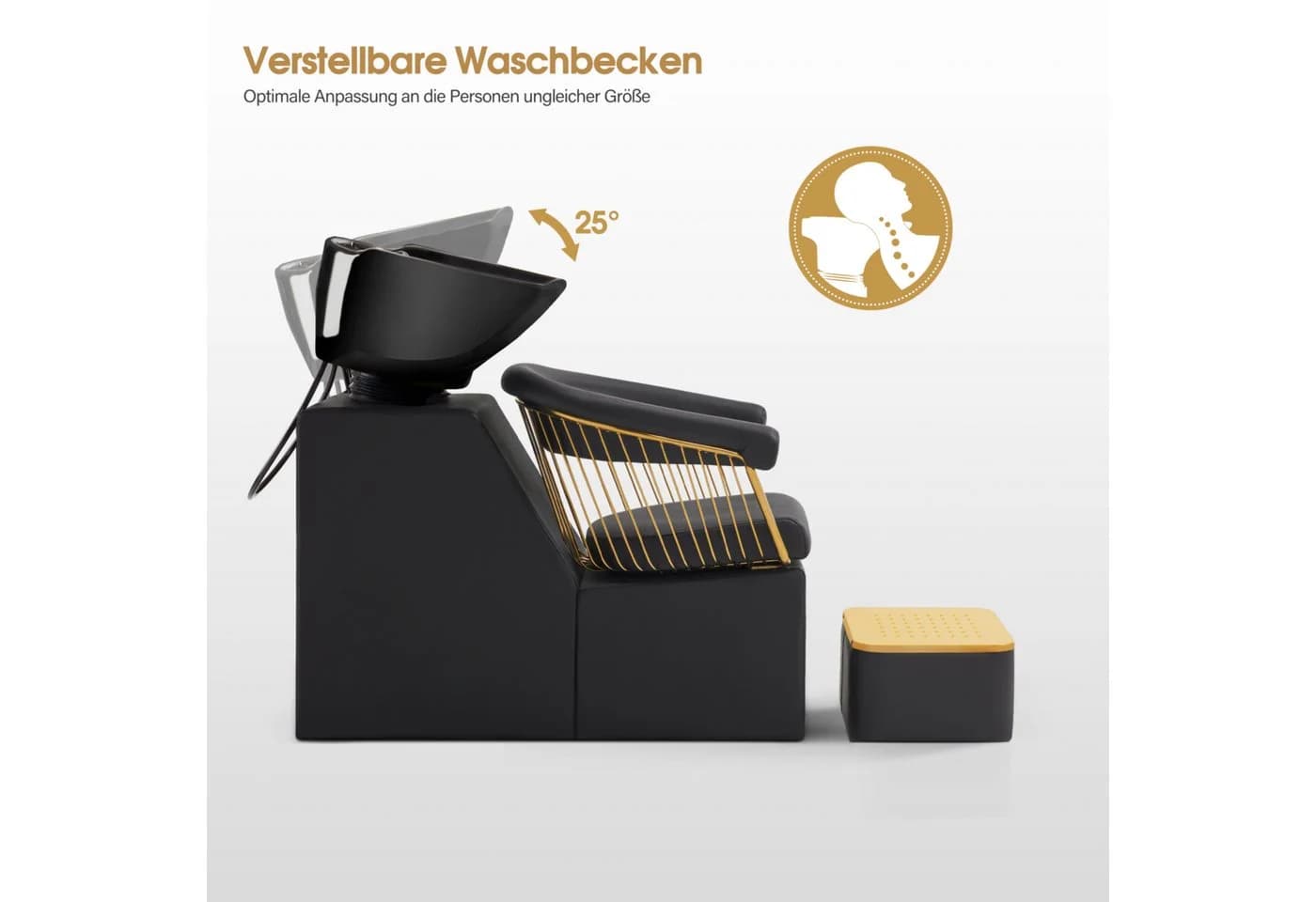 Barberpub Friseurstuhl mit Waschbecken Retro Gold-Schwarz