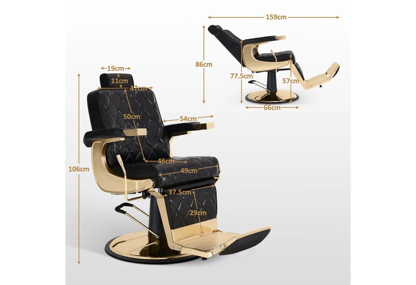 Barberpub Friseurstuhl Gold-Schwarz Kippbar Höhenverstellbar Drehbar