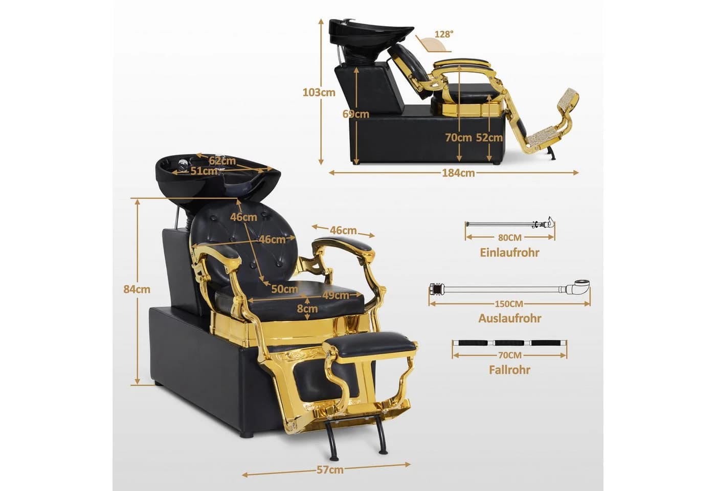Barberpub Friseurstuhl mit Waschbecken Retro Gold-Schwarz