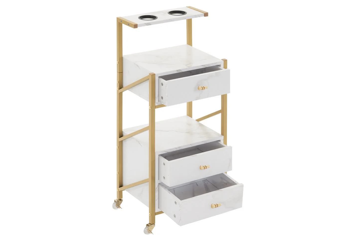 MCombo Servierwagen Weiß-Gold mit 3 Schubladen & Rollen