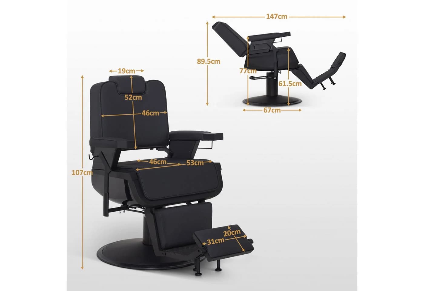 Barberpub Friseurstuhl 3823 Schwarz Drehbar Höhenverstellbar