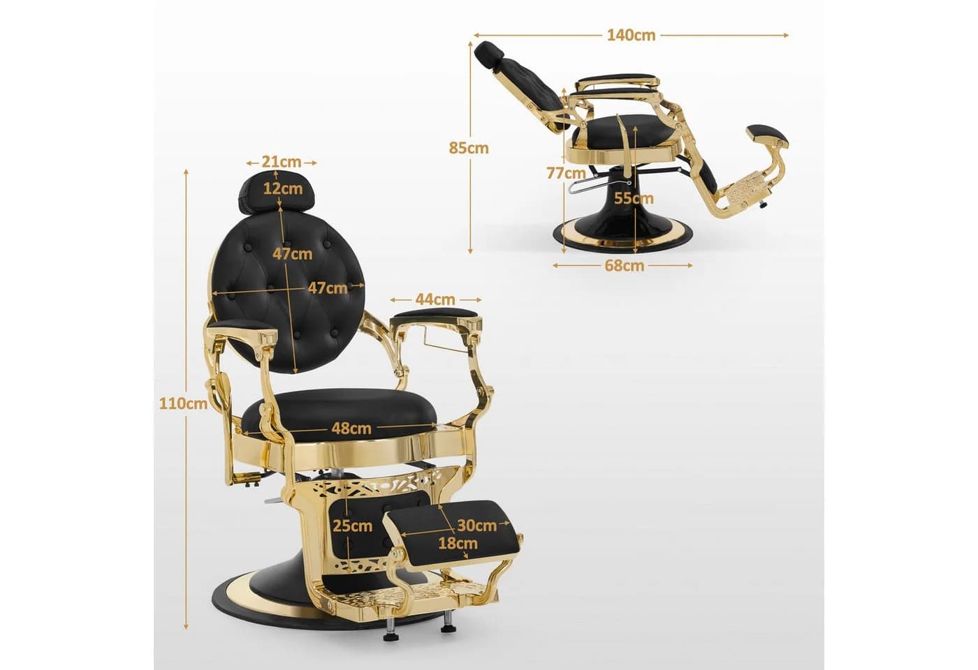 Barberpub Friseurstuhl Schwarz/Gold hydraulisch höhenverstellbar