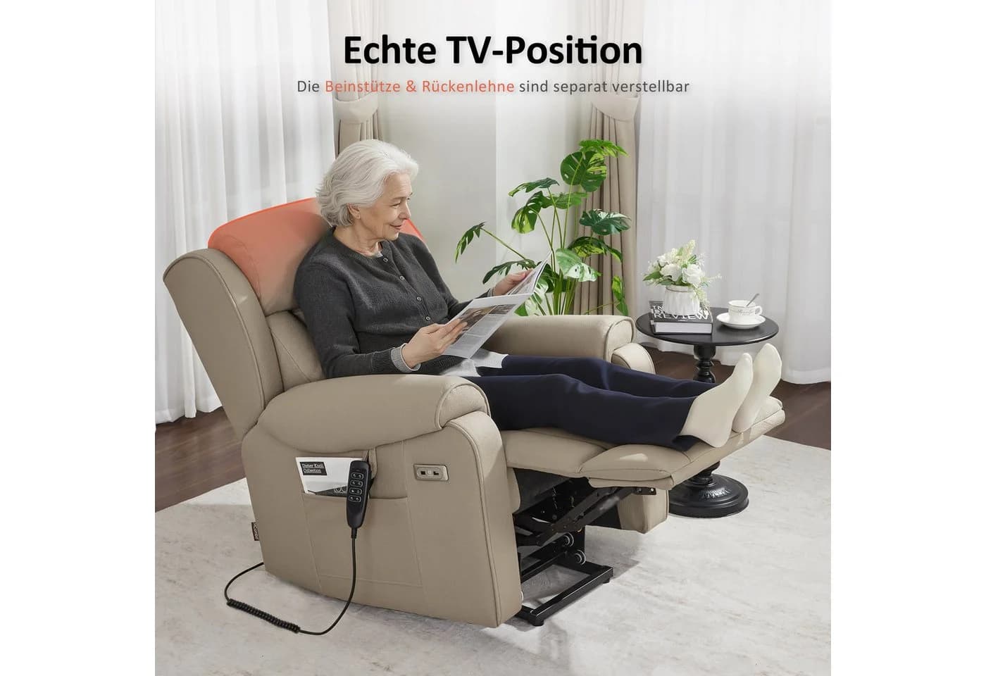 MCombo 4-Motoren-Aufstehsessel 7558 mit Massage & Heizung Beigebraun