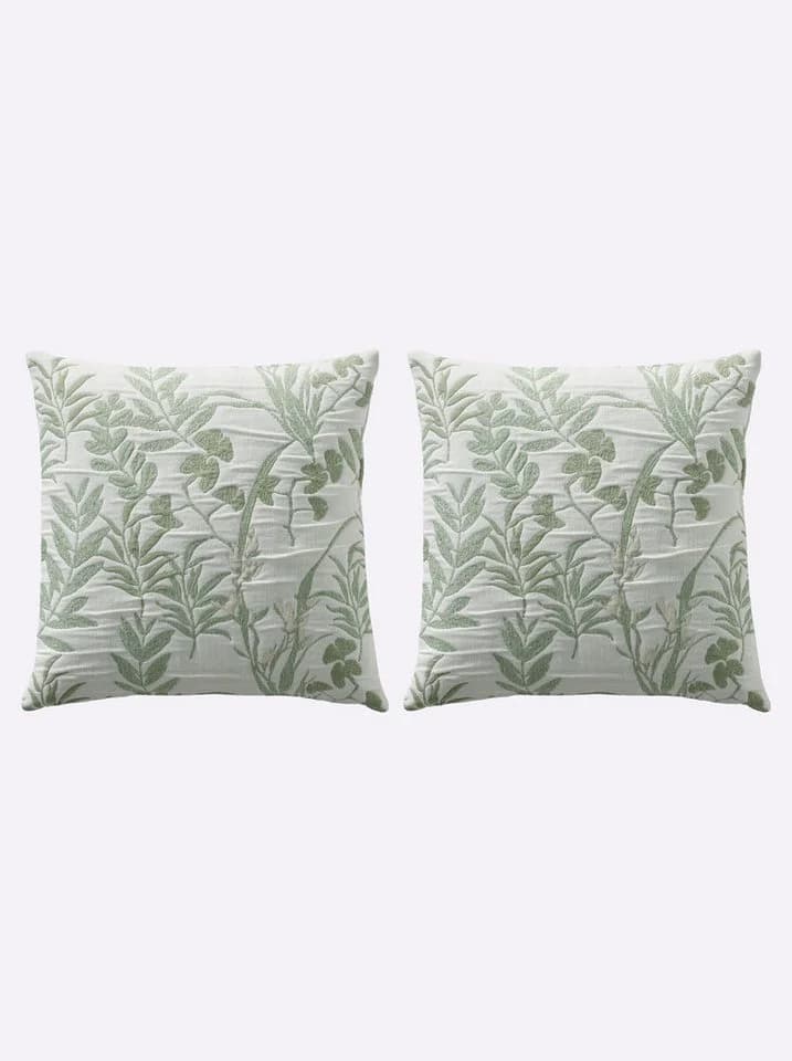 heine Hussen-Set Tagesdecke Beige Jacquard Blätter