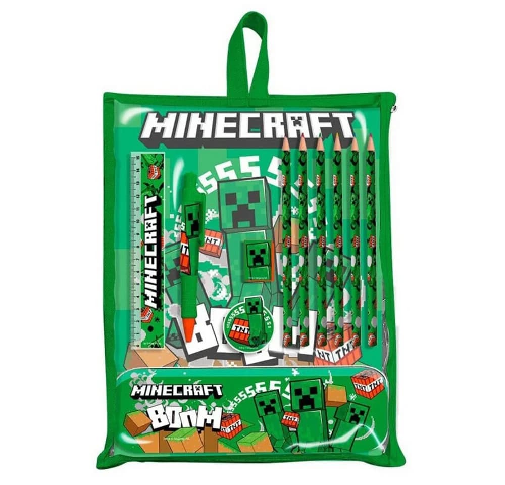 Minecraft Boom Schreibwarenset mit Halter - Kreativset für Fans