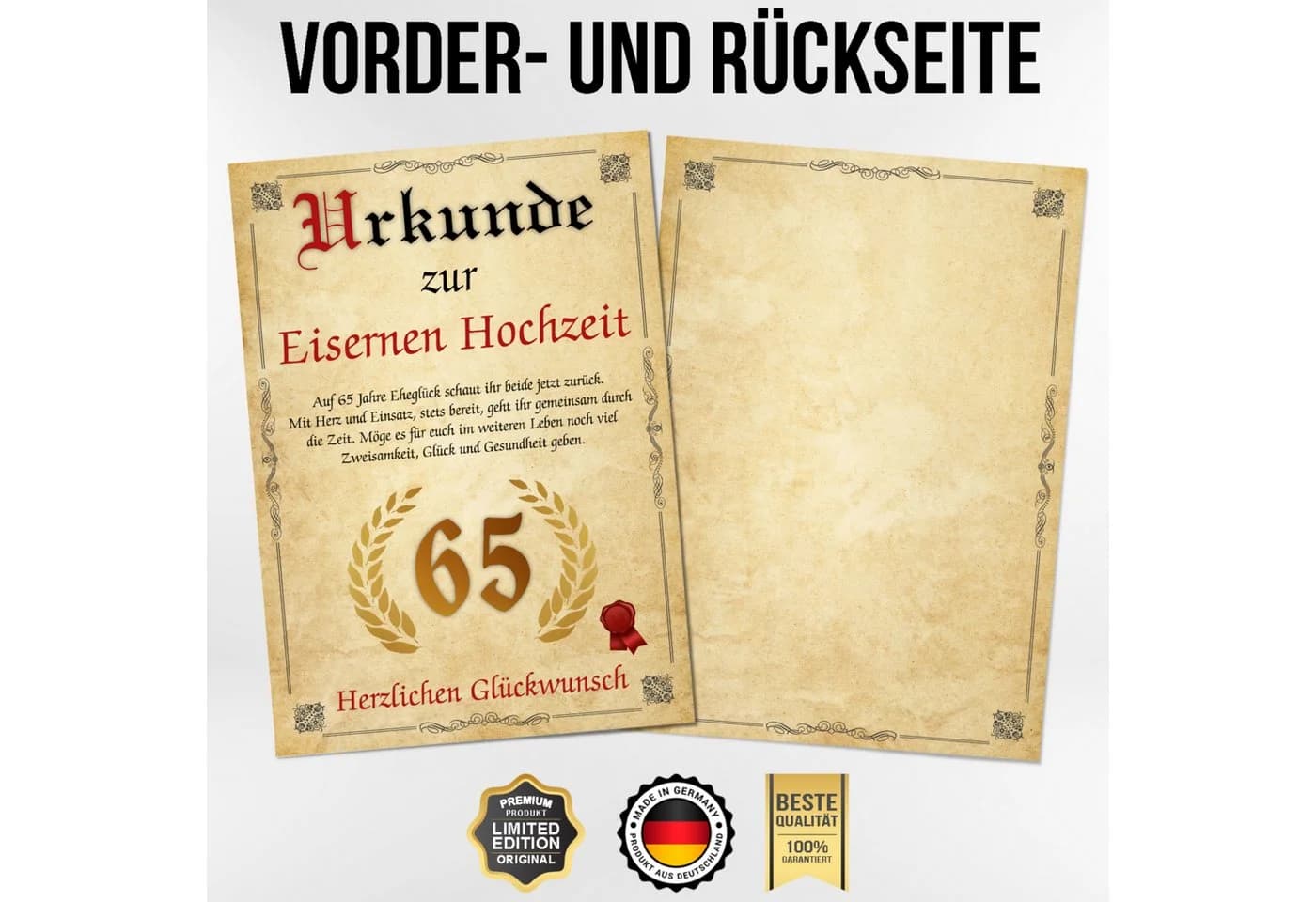 Tigerlino Poster Urkunde 65. Hochzeitstag Eiserne Hochzeit