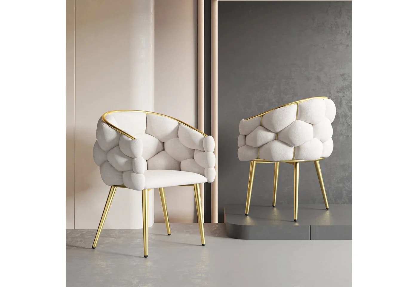 Celya Esszimmerstuhl Samt Beige Gold Metallbeine
