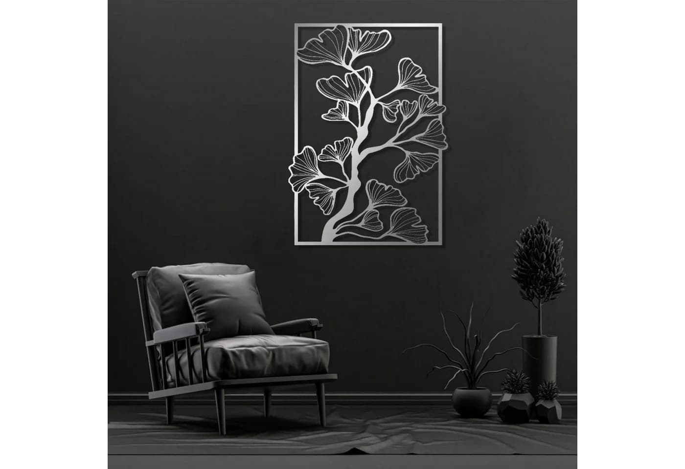 Jumpeak Ginkgozweig Wanddeko Metall Silber Minimalistisch