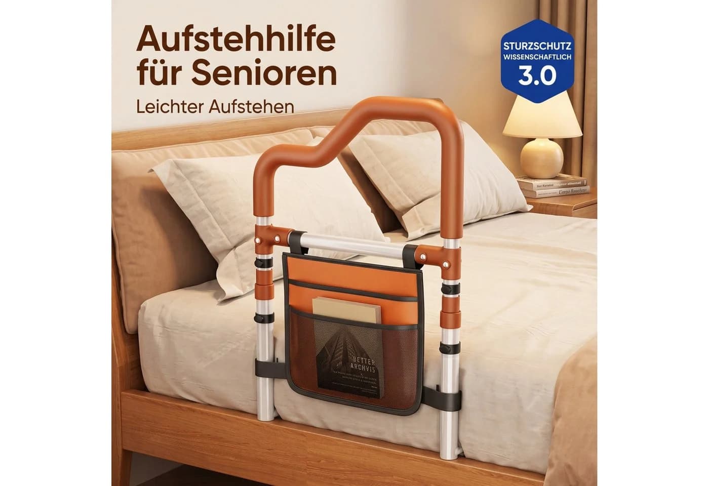 Jumpeak Bett-Aufstehhilfe höhenverstellbar braun bohrfrei