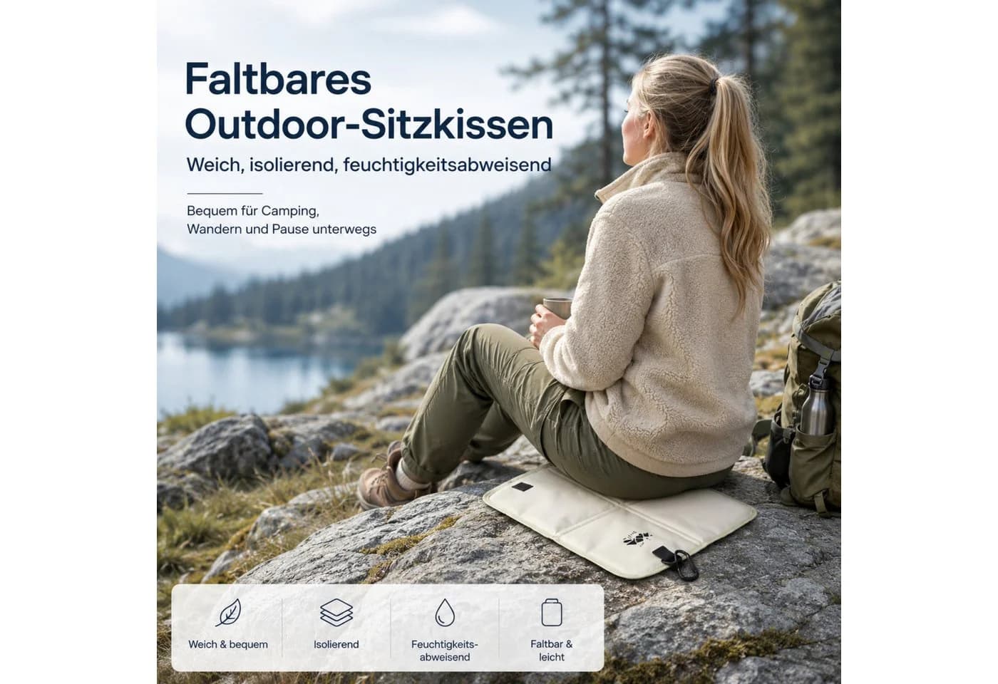 Jumpeak Sitzkissen Camping Outdoor Wasserdicht Faltbar Oxford Schwarz