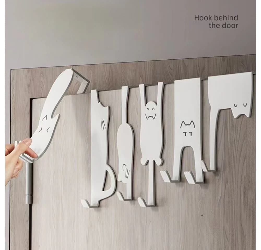 Jumpeak Türhaken Cat Pattern Silent Hook, 6-teiliges Set, Edelstahl, Katzenmuster