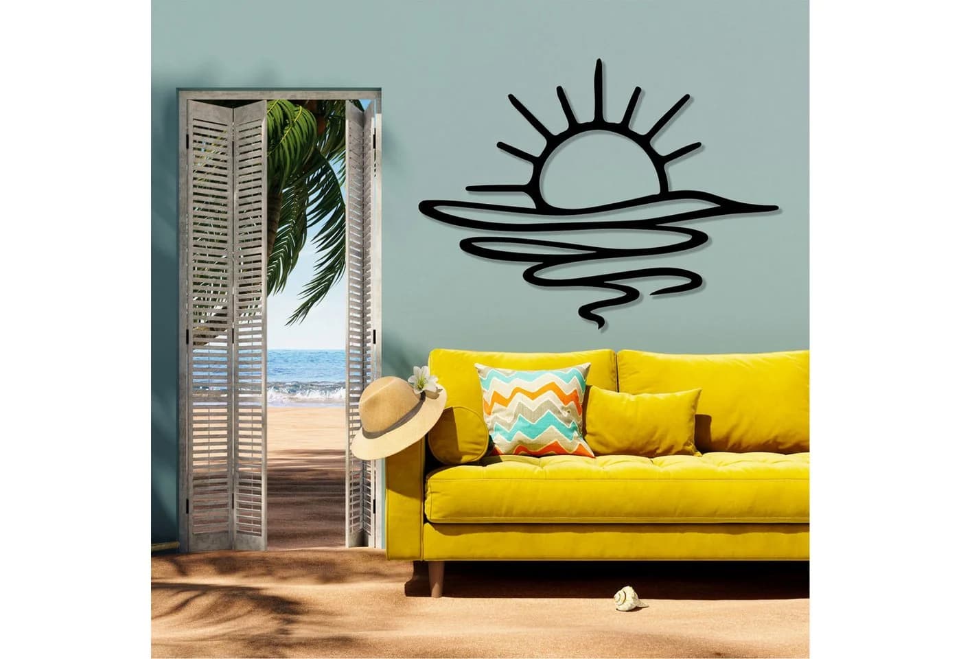 Jumpeak Metall Wanddeko Sonnenaufgang Minimalistisch Schwarz/Weiß/Gold/Silber