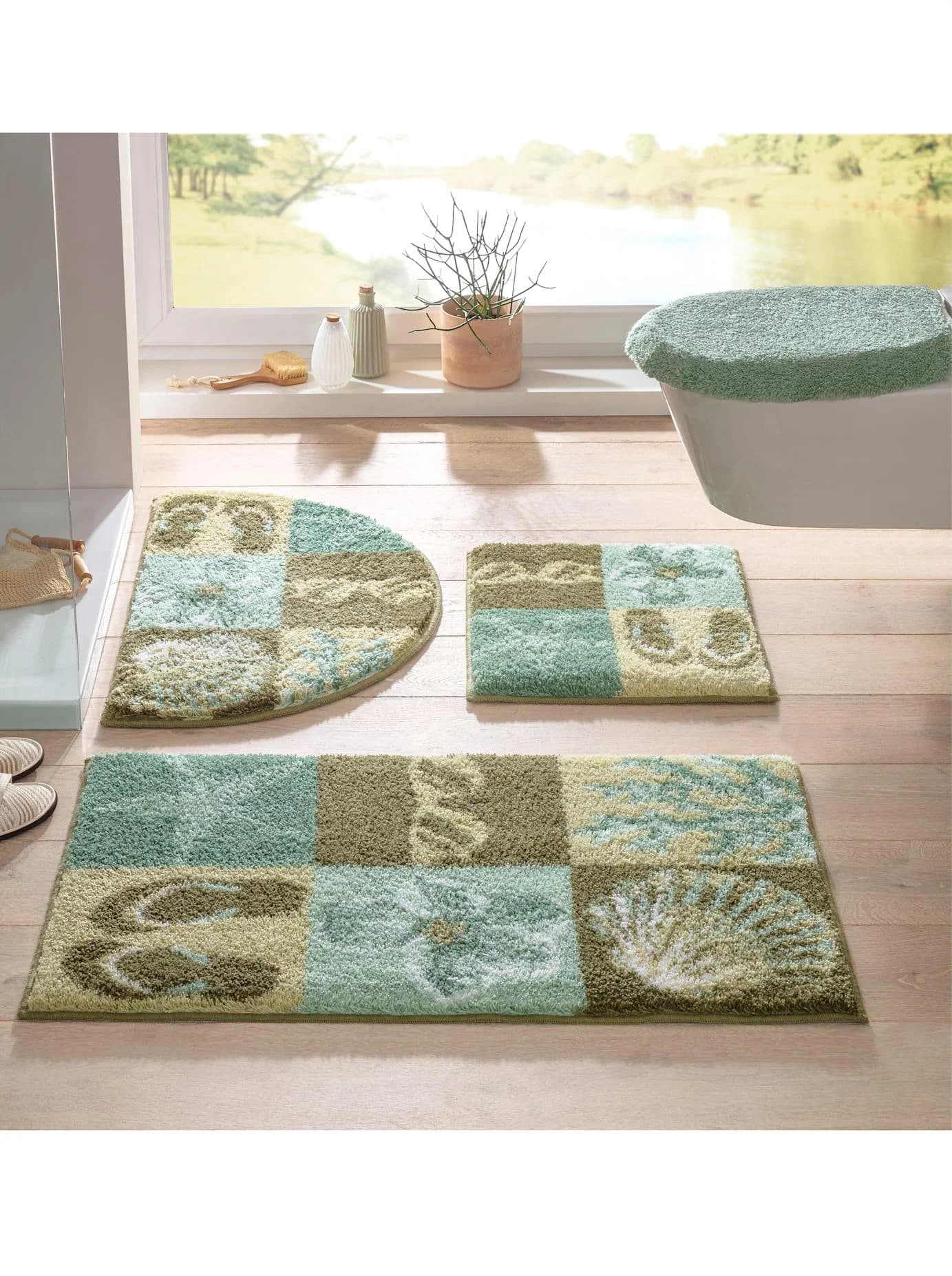 GRUND Badematte Halbrund Salbei Gemustert 50x80 cm