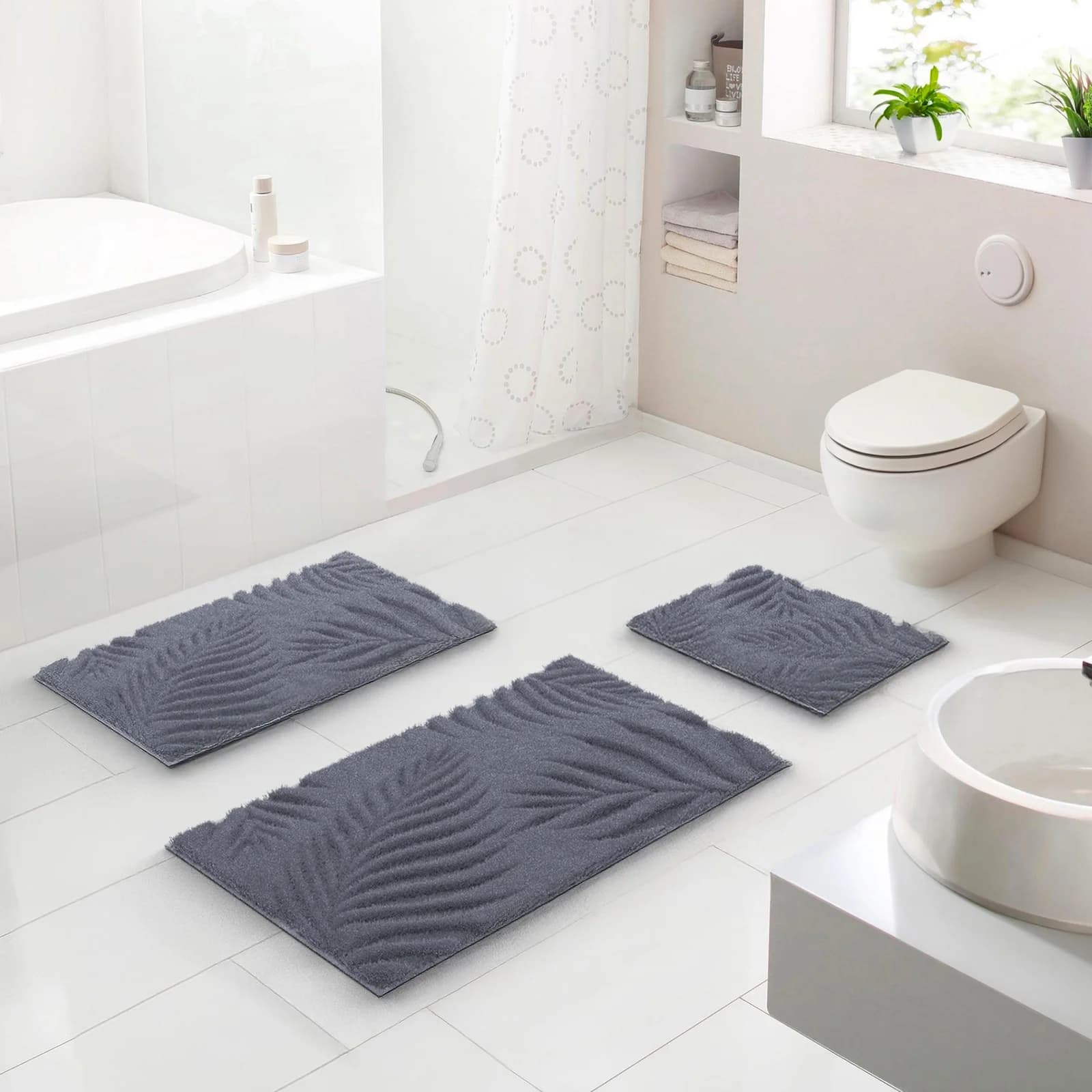 Badematte GRUND Ferya Anthrazit Hoch-Tief-Struktur Polyester