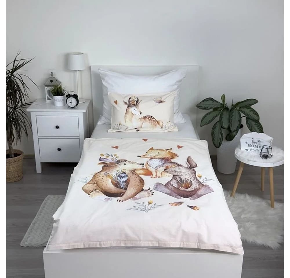 Häßler Homefashion Babybettwäsche Waldtiere 2-tlg. 100% Baumwolle