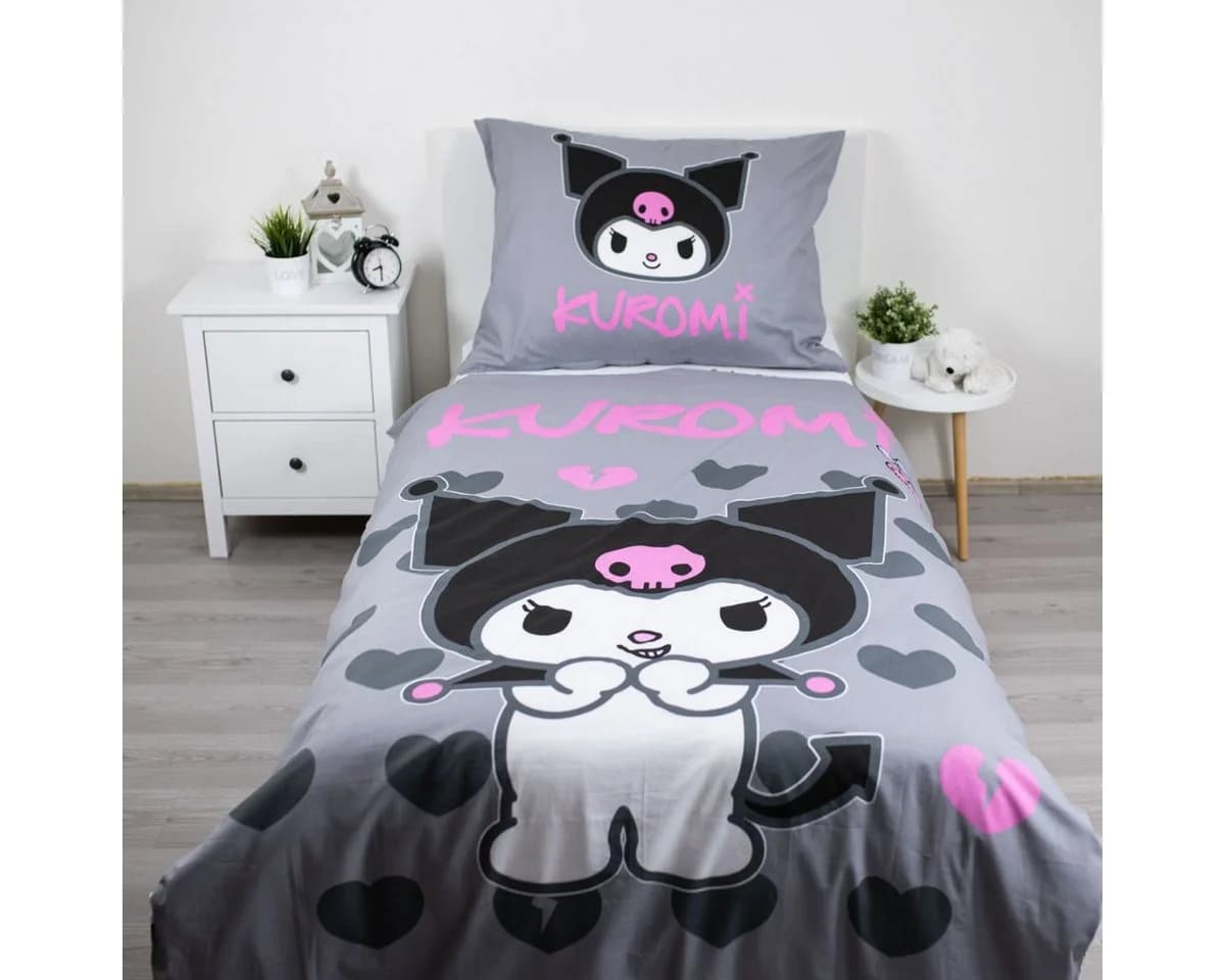 Hello Kitty Kuromi Bettwäsche Set 140x200 cm mit Kissenbezug 70x90 cm