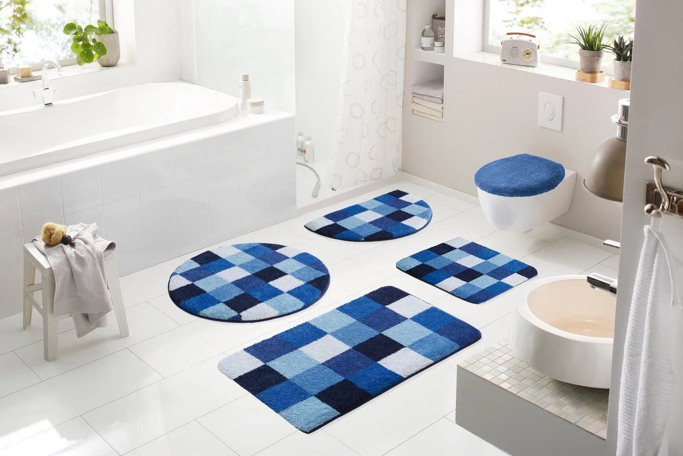 Badematte GRUND Mosaik Blau Kunstfaser